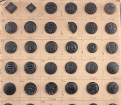 1900's sample card (59) Czech antique Victorian geometric floral jet black lacy marcasite glass buttons