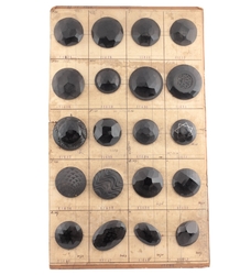 1924 sample card (20) extra large Czech antique Art Deco geometric jet black glass buttons