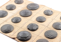 1924 sample card (20) extra large Czech antique Art Deco geometric jet black glass buttons
