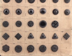 1906 sample card (57) Czech antique Victorian geometric floral jet black lacy imitation marcasite glass buttons