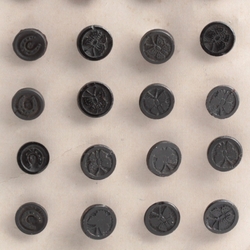 Card (24) antique Victorian Czech butterfly horseshoe dimi black glass buttons 11/12mm