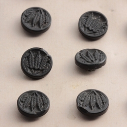 Card (24) antique Victorian Czech wheat head farming dimi black glass buttons 12mm