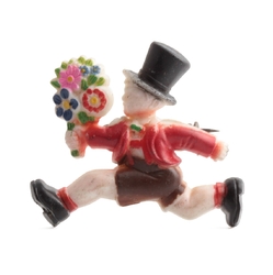 Vintage celluloid pin brooch boy with flowers