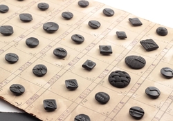 1935 sample card (60) Czech antique Art Deco geometric floral jet black glass buttons