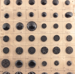 1920's sample card (60) Czech antique Art Deco jet black glass buttons