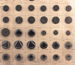 1920's sample card (60) Czech antique Art Deco jet black glass buttons