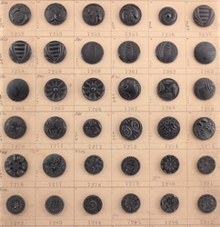 1900's sample card (59) Czech antique Victorian geometric floral jet black lacy marcasite glass buttons
