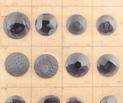 1924 sample card (20) extra large Czech antique Art Deco geometric jet black glass buttons
