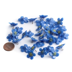 Czech lampwork blue glass flower pendant button bead 1 piece