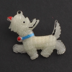 Vintage early celluloid pin brooch glow in the dark Scottie dog