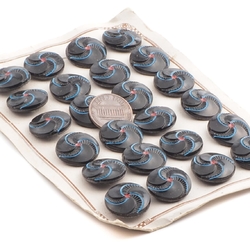 Card Vintage Czech blue black spiral glass buttons 18mm