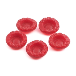 Lot (5) Czech vintage Art Deco red floral glass cabochons shankless buttons 18mm