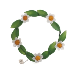 Vintage Art Deco Czech lampwork white glass daisy flowers and green leaves wreath ornament