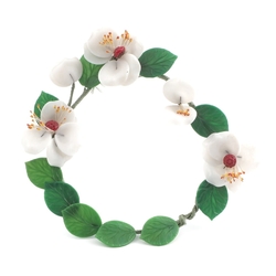 Vintage Art Deco Czech lampwork glass bead white flowers and green leaves wreath ornament
