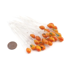 Lot (25 Pieces) Vintage Czech lampwork glass orange marble cocktail olive stick stirrers