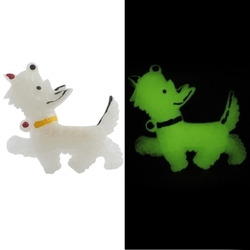 Vintage early celluloid pin brooch glow in the dark Scottie dog yellow collar