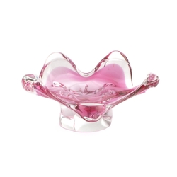 Vintage Czech 1960's cranberry clear bicolor glass bowl Josef Hospodka Chřibská