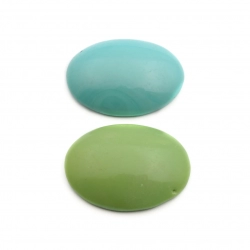 Lot (2) extra large Czech vintage grey green oval glass cabochons 39x29mm