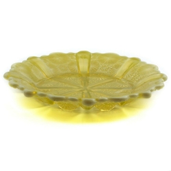 Antique Czech 19th Century uranium bicolor floral glass plate 16cm