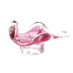 Vintage Czech 1960's cranberry clear bicolor glass bowl Josef Hospodka Chřibská