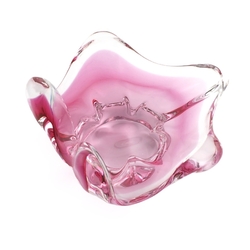 Vintage Czech 1960's cranberry clear bicolor glass bowl Josef Hospodka Chřibská