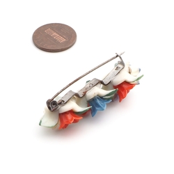 Vintage Deco hand painted celluloid flower pin brooch