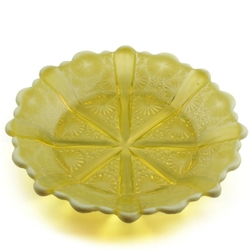 Antique Czech 19th Century uranium bicolor floral glass plate 16cm