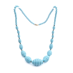 Vintage Czech Art Deco necklace rare blue oval ribbed glass beads