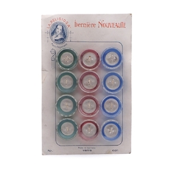 Card vintage Czech 1920's reverse hand painted crystal glass buttons 23mm "Nouveaute"