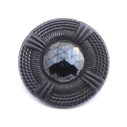 Large Art Deco vintage Czech iridescent metallic black glass button 37mm