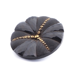 Large Art Deco vintage Czech gold gilt black geometric faceted glass button 32mm