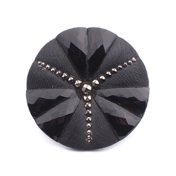 Large Art Deco vintage Czech silver lustre black geometric faceted glass button 32mm