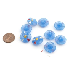 Lot (8) Czech Vintage Deco blue opaline flower glass buttons 18mm