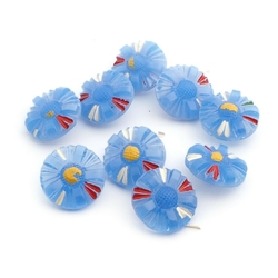 Lot (8) Czech Vintage Deco blue opaline flower glass buttons 18mm