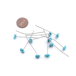 Lot (10) Vintage Czech micro lampwork blue glass flower headpin beads