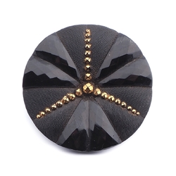 Large Art Deco vintage Czech gold gilt black geometric faceted glass button 32mm