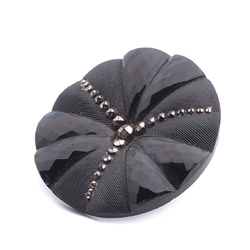 Large Art Deco vintage Czech silver lustre black geometric faceted glass button 32mm