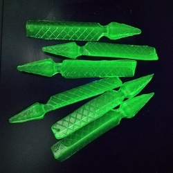Lot (6) Vintage Czech uranium green glass colonial spear Chandelier prisms unfinished 4.8"