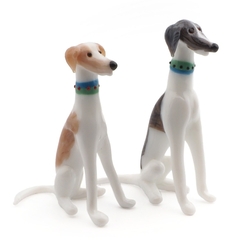 Pair of Czech lampwork glass miniature whippet dog figurines ornaments