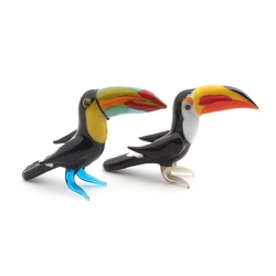 Pair of Czech handmade lampwork glass miniature Toucan bird figurines ornaments