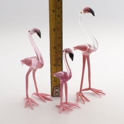 Family of (3) Czech lampwork glass miniature Flamingo bird Family figurines ornaments