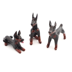 Set of (3) Czech handmade lampwork glass miniature Doberman dog figurines ornaments
