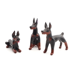 Set of (3) Czech handmade lampwork glass miniature Doberman dog figurines ornaments