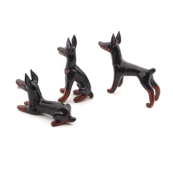 Set of (3) Czech handmade lampwork glass miniature Doberman dog figurines ornaments