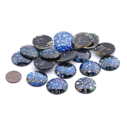 Large Czech vintage dragons breath blue fire opal foil round glass cabochon 25mm slight second