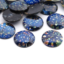 Large Czech vintage dragons breath blue fire opal foil round glass cabochon 25mm slight second