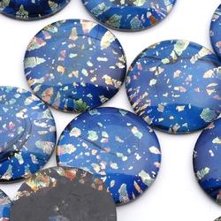 Large Czech vintage dragons breath blue fire opal foil round glass cabochon 25mm slight second