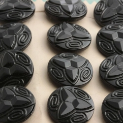 Card vintage Czech jet black glass buttons 18mm Latest Style