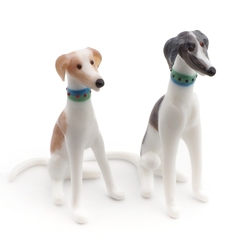 Pair of Czech lampwork glass miniature whippet dog figurines ornaments