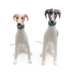 Pair of Czech lampwork glass miniature whippet dog figurines ornaments